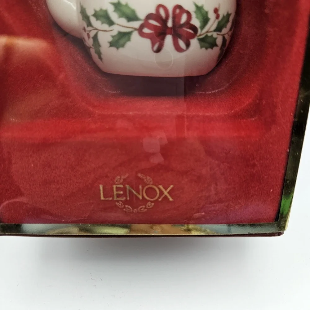 Lenox Holiday Tea Kettle Ceramic Hanging Ornament Holly Pattern Christmas